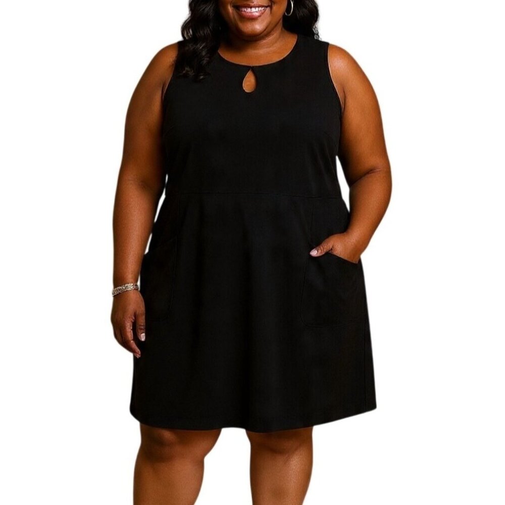 Lands End Plus Size 20W Dress Black Pockets Sleeveless Keyhole Neckline